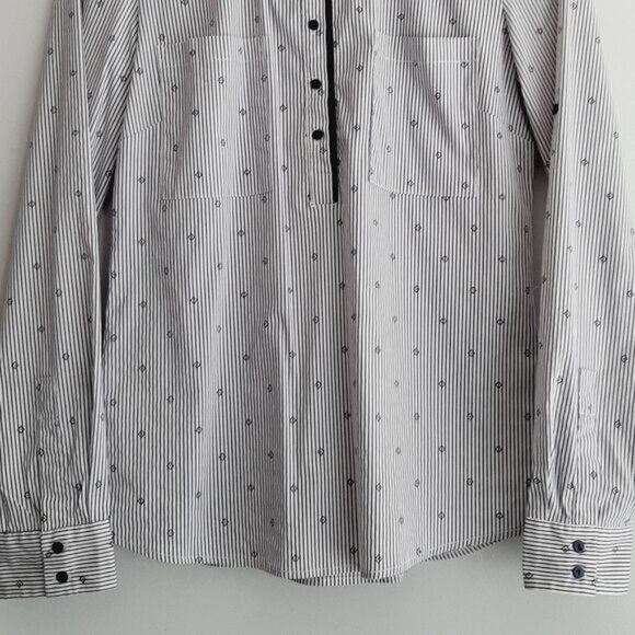 MANGO 1/4 Button Down Shirt White & Blue Stripe w/ Diamond Pattern Sz S - Picture 7 of 13